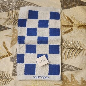 Courregs Blue and White Bath Towel Nwt Checkered